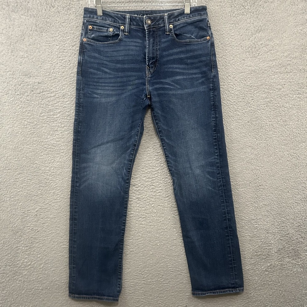 American Eagle Jeans Mens 31x34 Blue Denim Relaxed Straight Medium Wash Stretch*